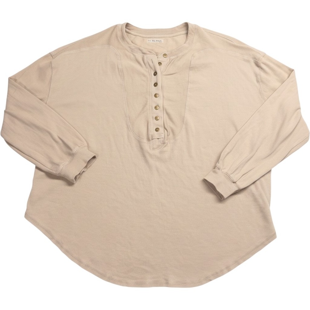 We The Free Free People Henley Top Tan Beige Ribbed Long Sleeve XL